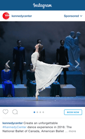 GIF of a Kennedy Center promoted Instagram carousel ad