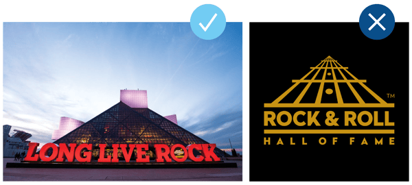 Outside venue of the Rock & Roll Hall of Fame vs. their logo as options for image extensions