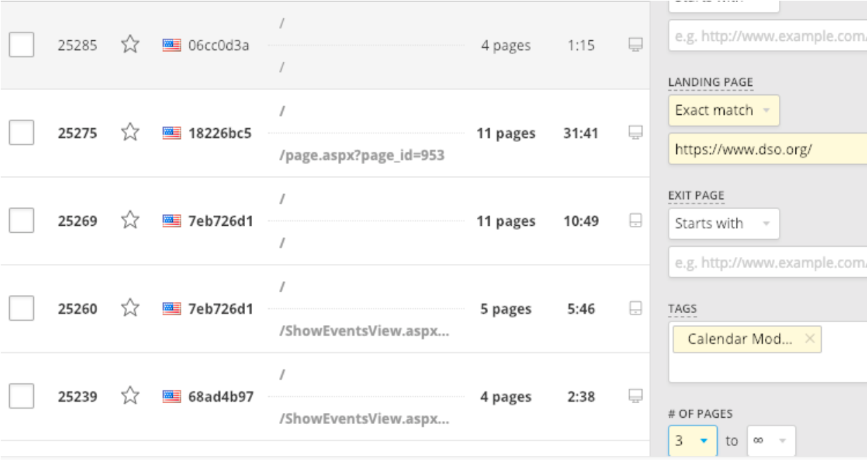 Image: Screen recording screenshot of user sessions that saw more than three pages and engaged with the persisting calendar